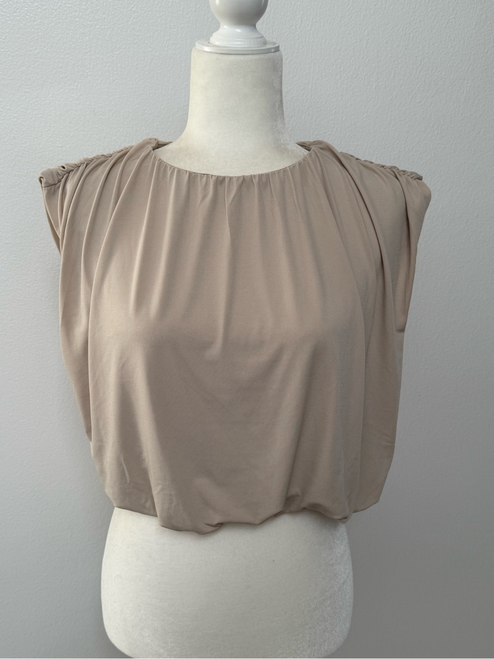 H&M Sleeveless Gathered Neck Blouse in Taupe